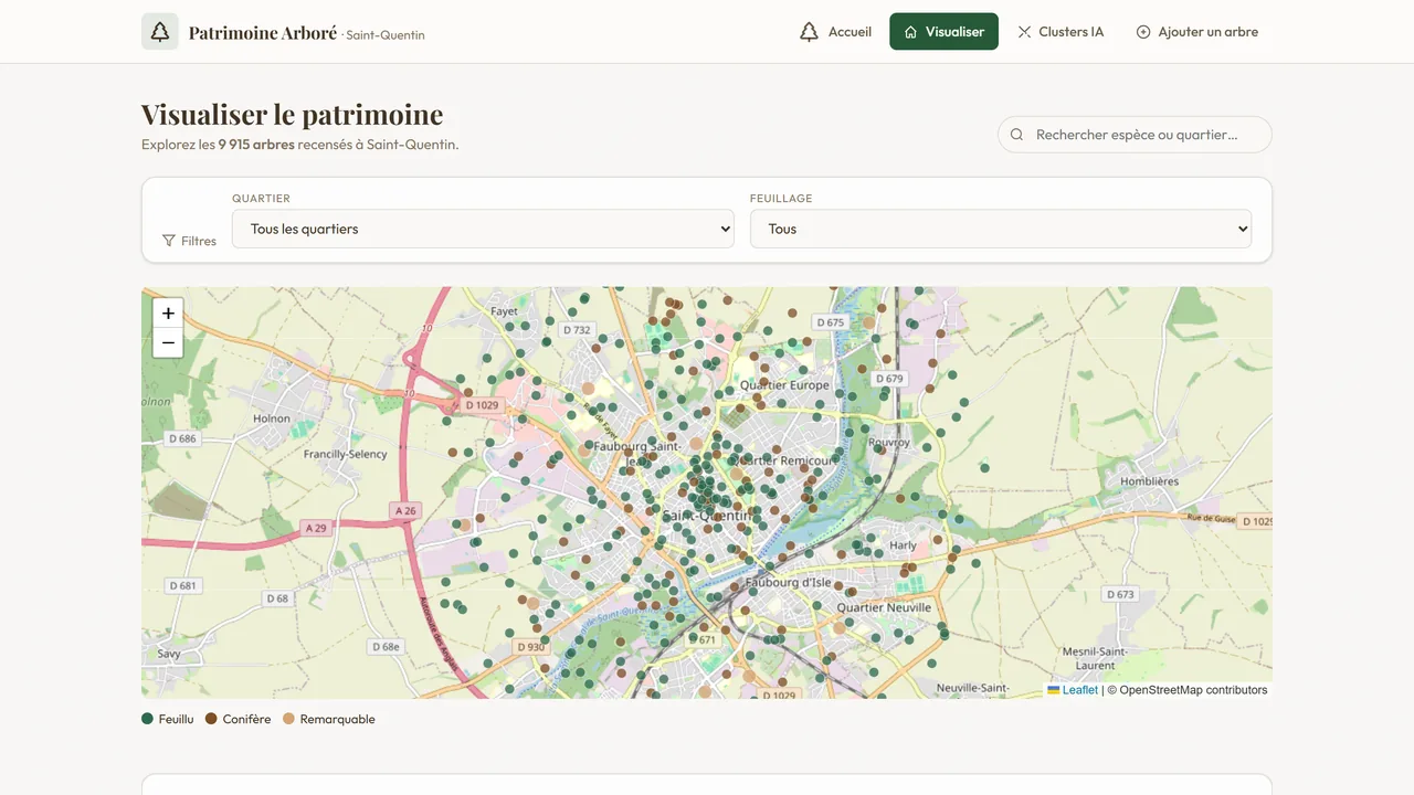 Patrimoine Arboré : la carte des arbres de Saint-Quentin, avec ses filtres