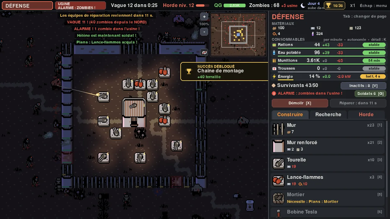 Zombie Factory, la nuit : la horde attaque les défenses du QG